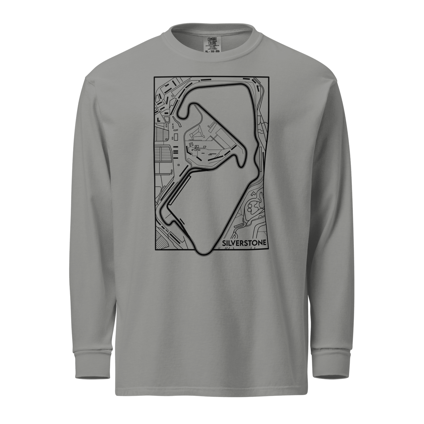 Women's Motorsport Long Sleeve in Grey — ghost front view with circuit map print | Qualifier Collective
