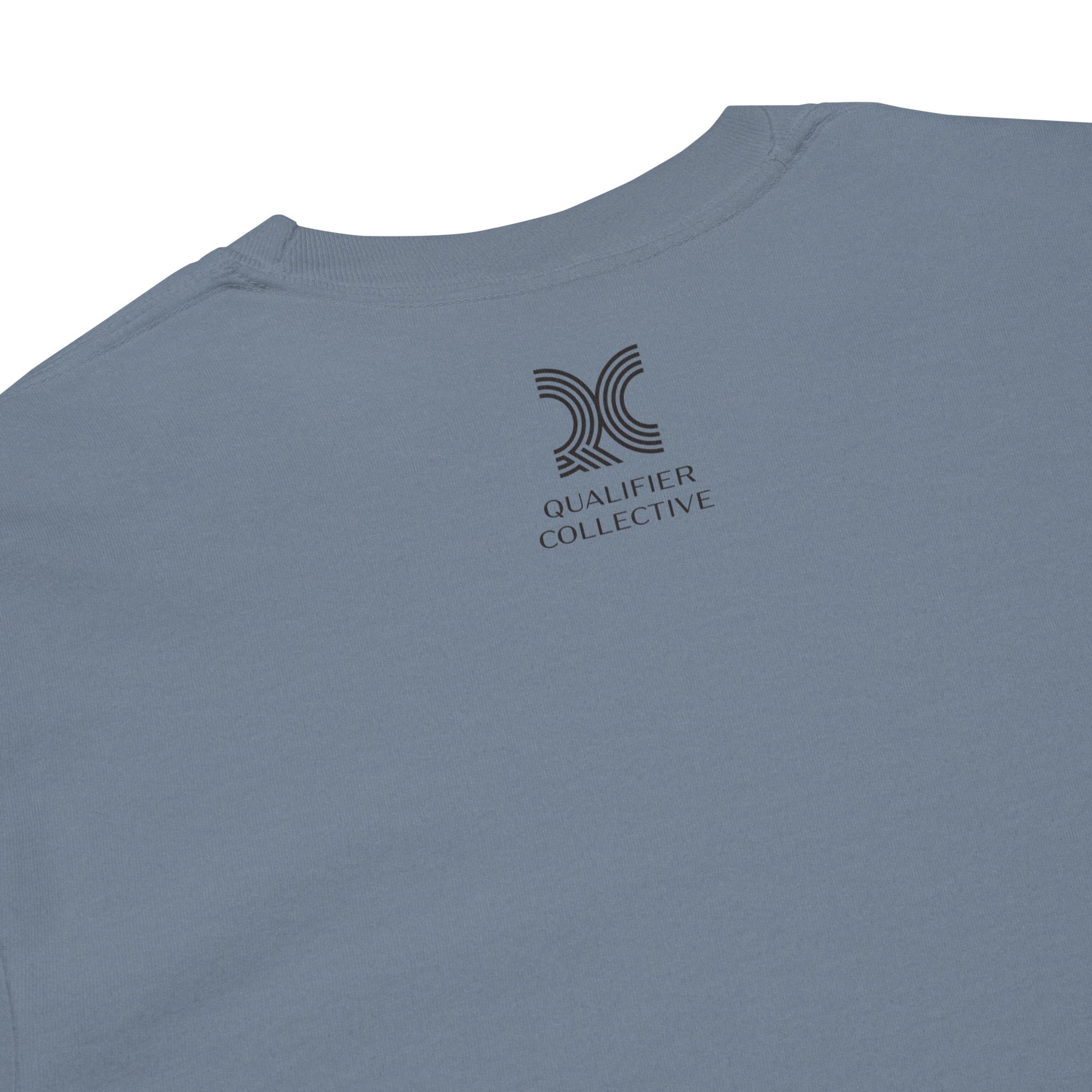 Women's Motorsport Long Sleeve in Blue Jean — flat back detail view with QC logo | Qualifier Collective