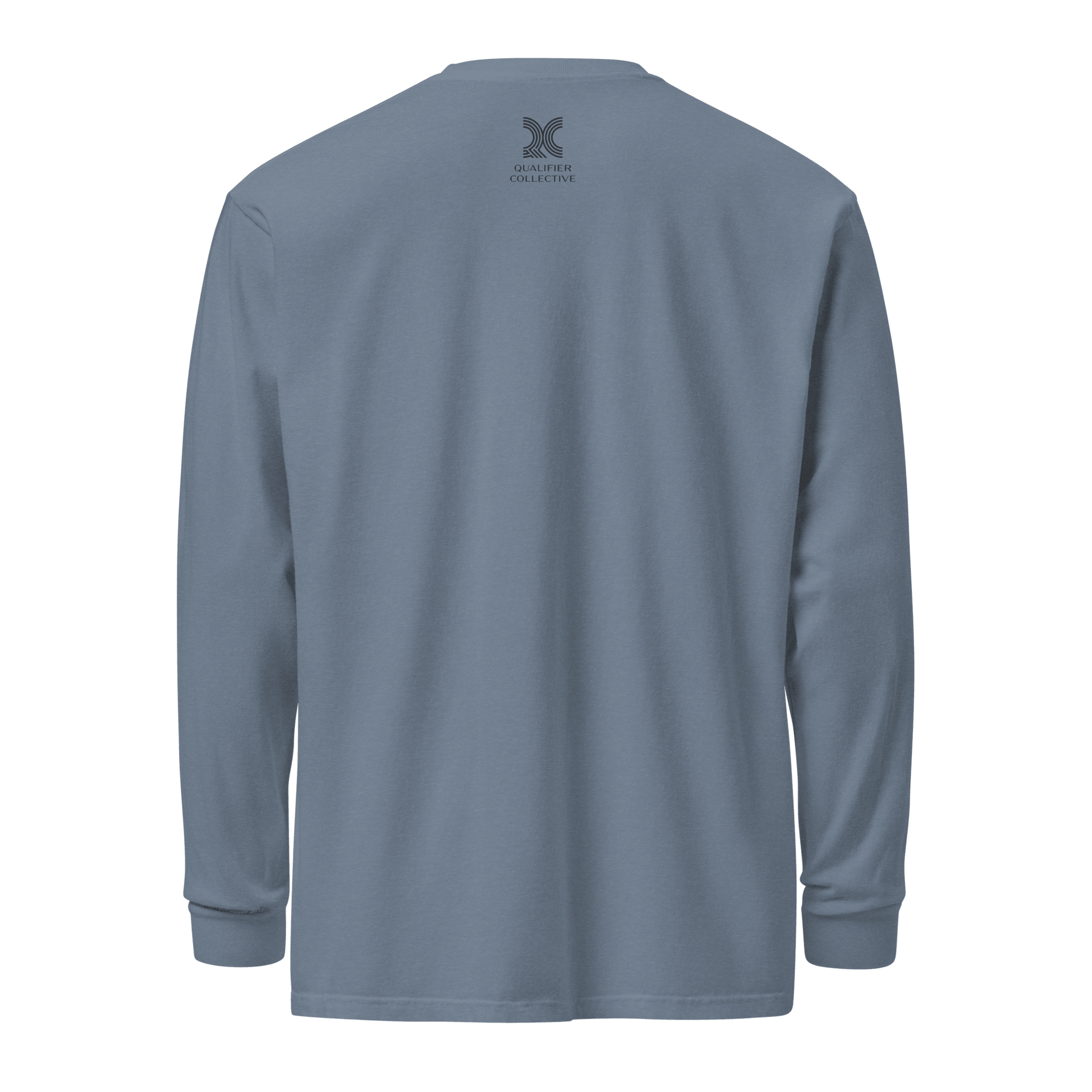 Women's Motorsport Long Sleeve in Blue Jean — ghost back view with QC logo | Qualifier Collective