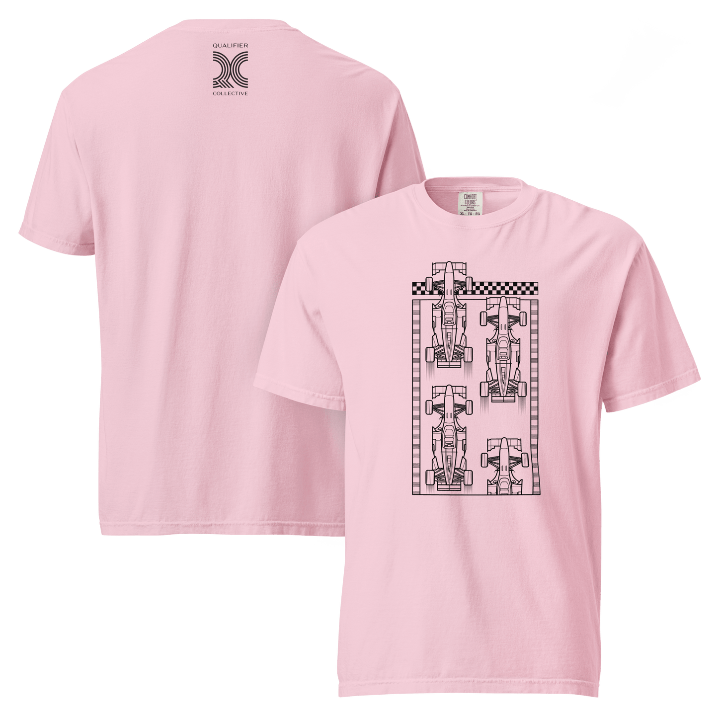 Motorsport Starting Grid Graphic Tee in Blossom— front  and back ghost view with grid start graphic | Qualifier Collective