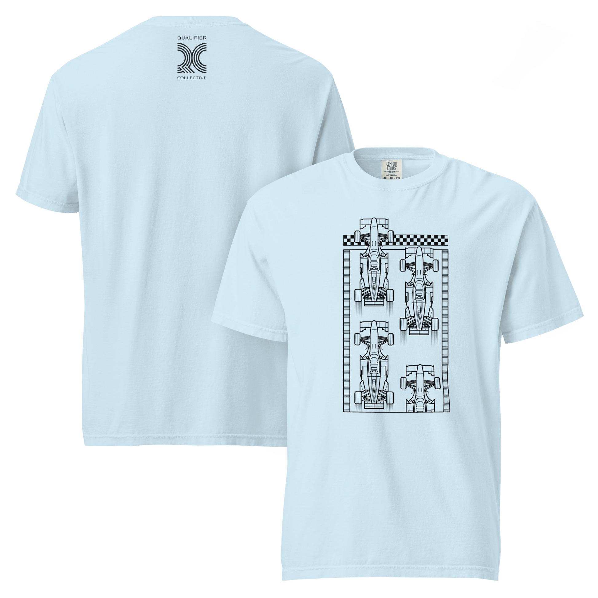 Motorsport Starting Grid Graphic Tee — Starting Grid in Chambray Blue— front  and back ghost view | Qualifier Collective