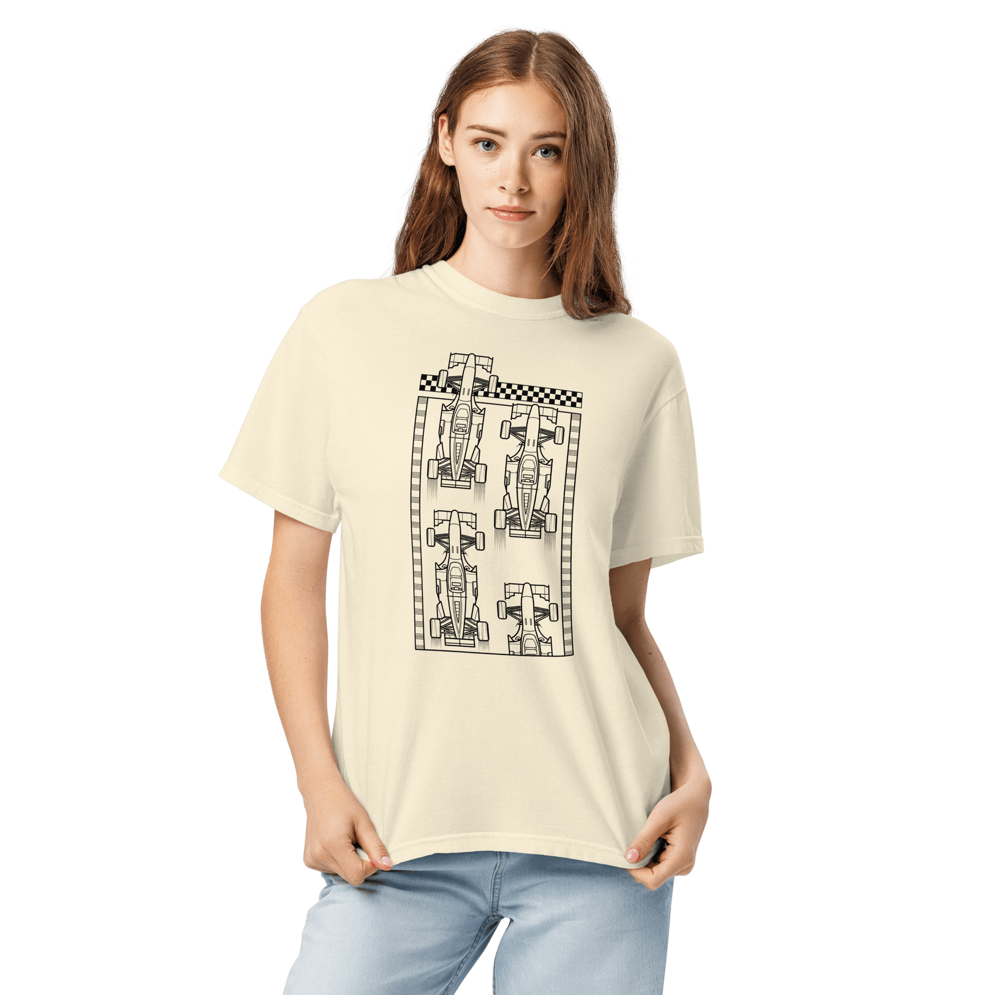 Motorsport Starting Grid Graphic Tee in Ivory— front  on body view with grid start graphic | Qualifier Collective