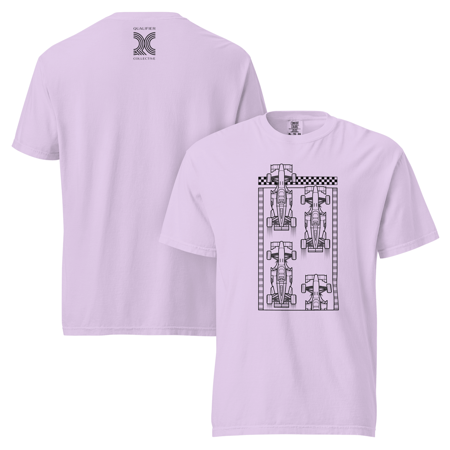 Motorsport Starting Grid Graphic Tee in Orchid - front and back ghost view with grid start graphic | Qualifier Collective
