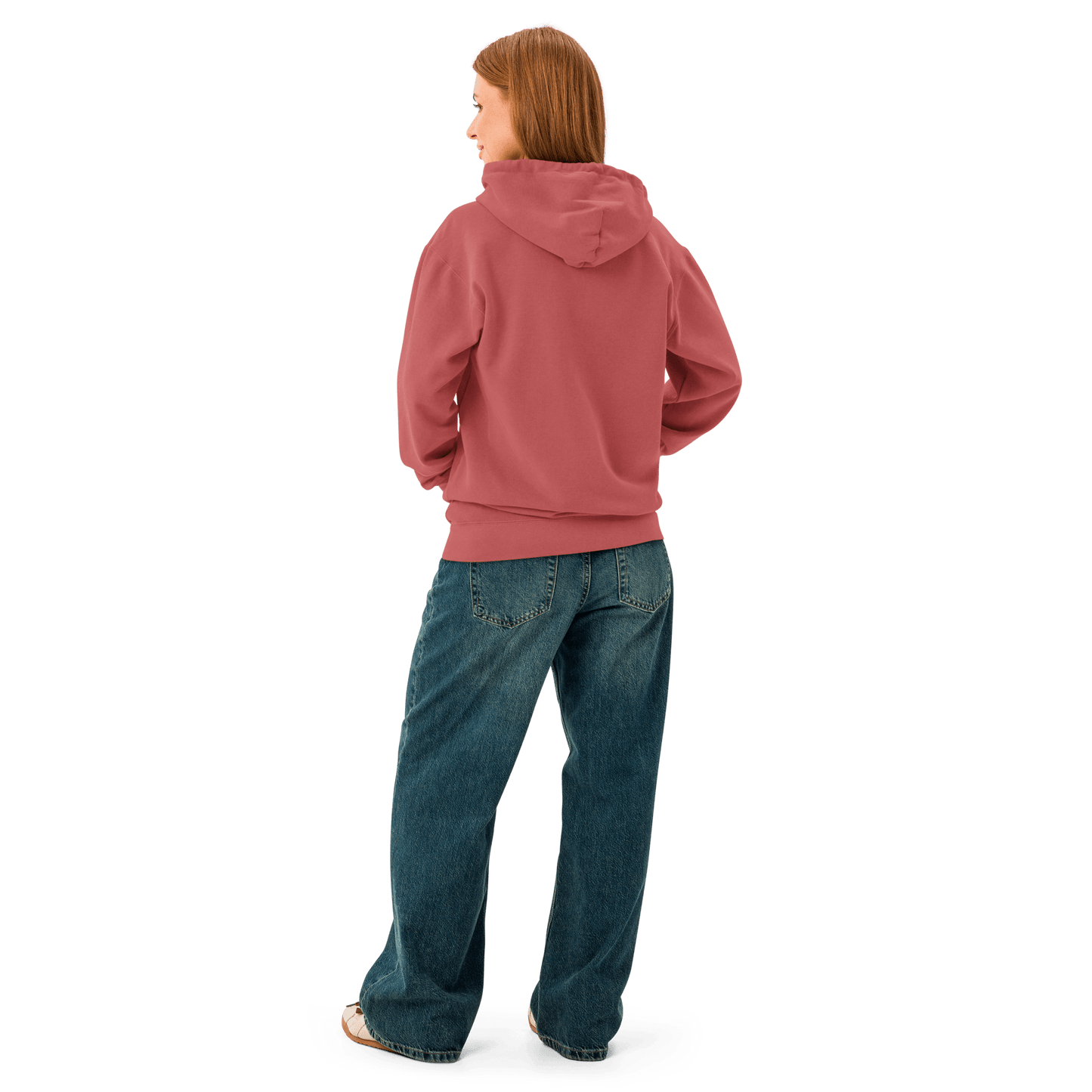 Women's Vintage Motorsport Hoodie in Crimson— on body back view | Qualifier Collective