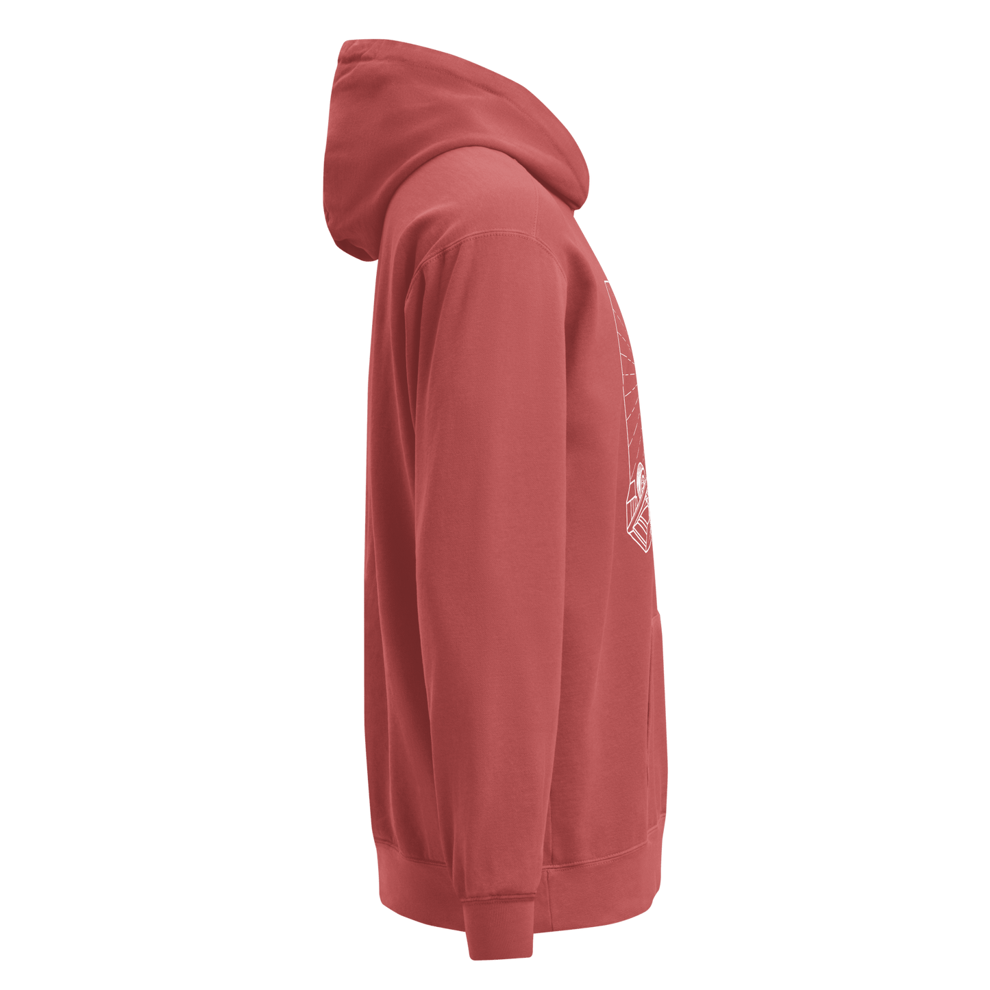 Vintage Victory Lap Motorsport Hoodie in Crimson— side view with victory lap design | Qualifier Collective