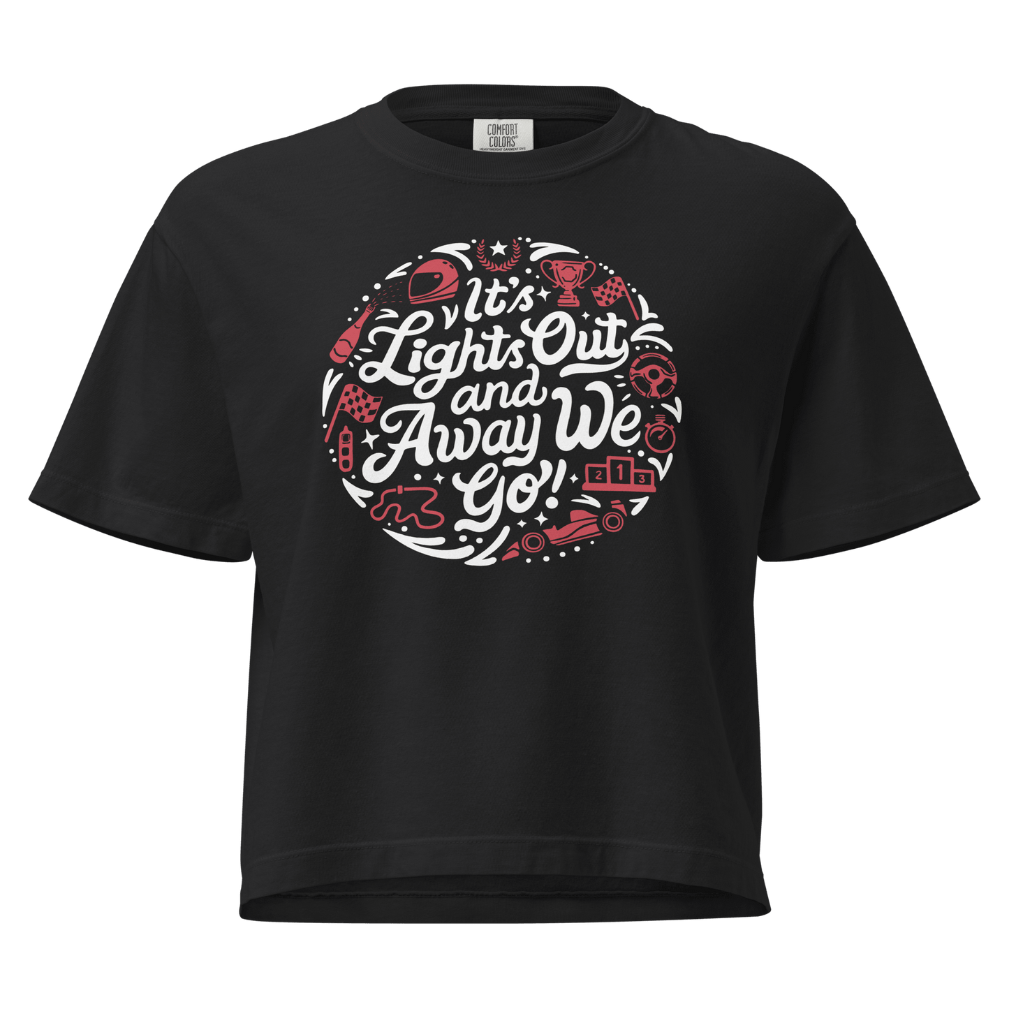 Black Motorsport Graphic Tee— front ghost mockup with graphic illustration | Qualifier Collective