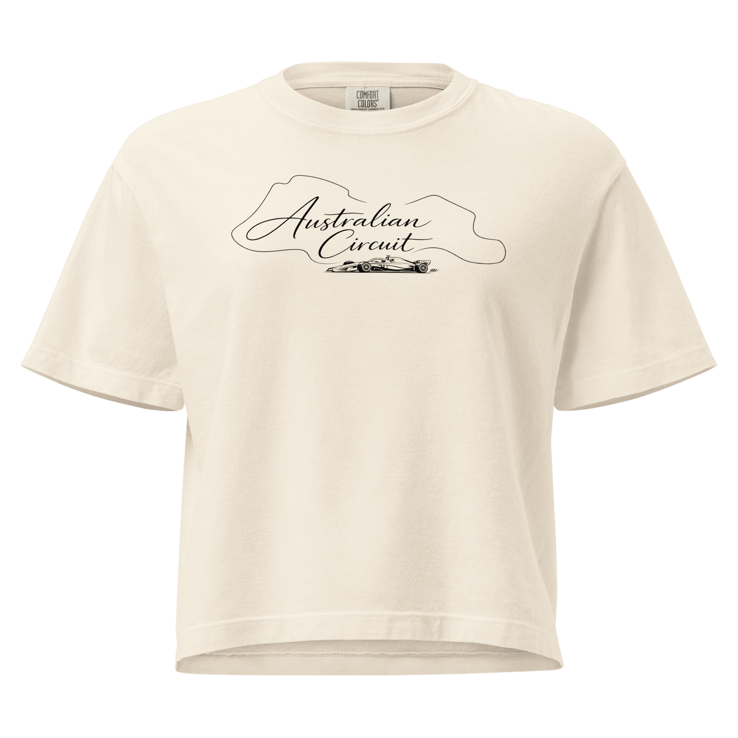 Women's Australian Circuit Tee in Ivory  — front ghost view with Australian circuit map | Qualifier Collective