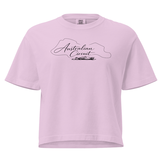 Women's Australian Circuit Tee in Orchid — front ghost view with Australian circuit map | Qualifier Collective