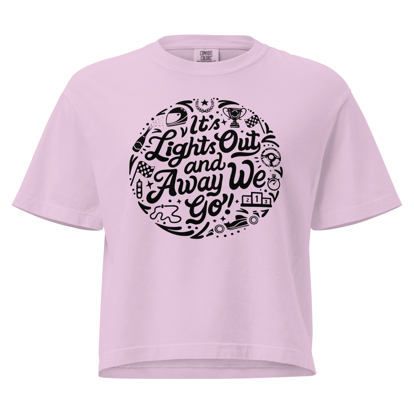 Women's Motorsport Graphic Tee in Orchid — ghost front view with Lights Out graphic | Qualifier Collective