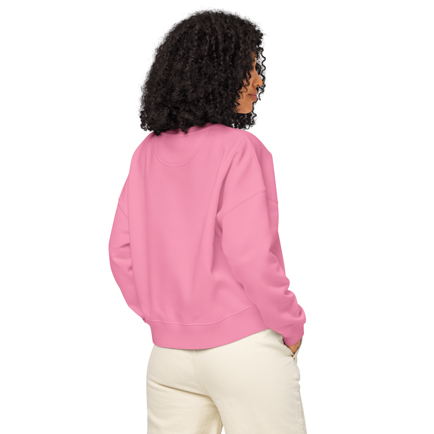 Women's Motorsport Crewneck in Bubble Pink - on body back view | Qualifier Collective