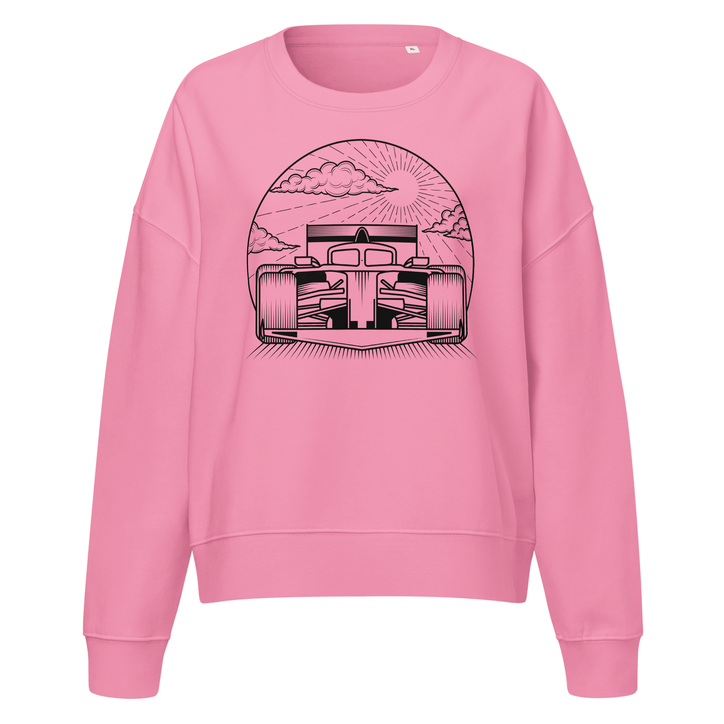 Women's Motorsport Crewneck in Bubble Pink - ghost front view with graphic | Qualifier Collective