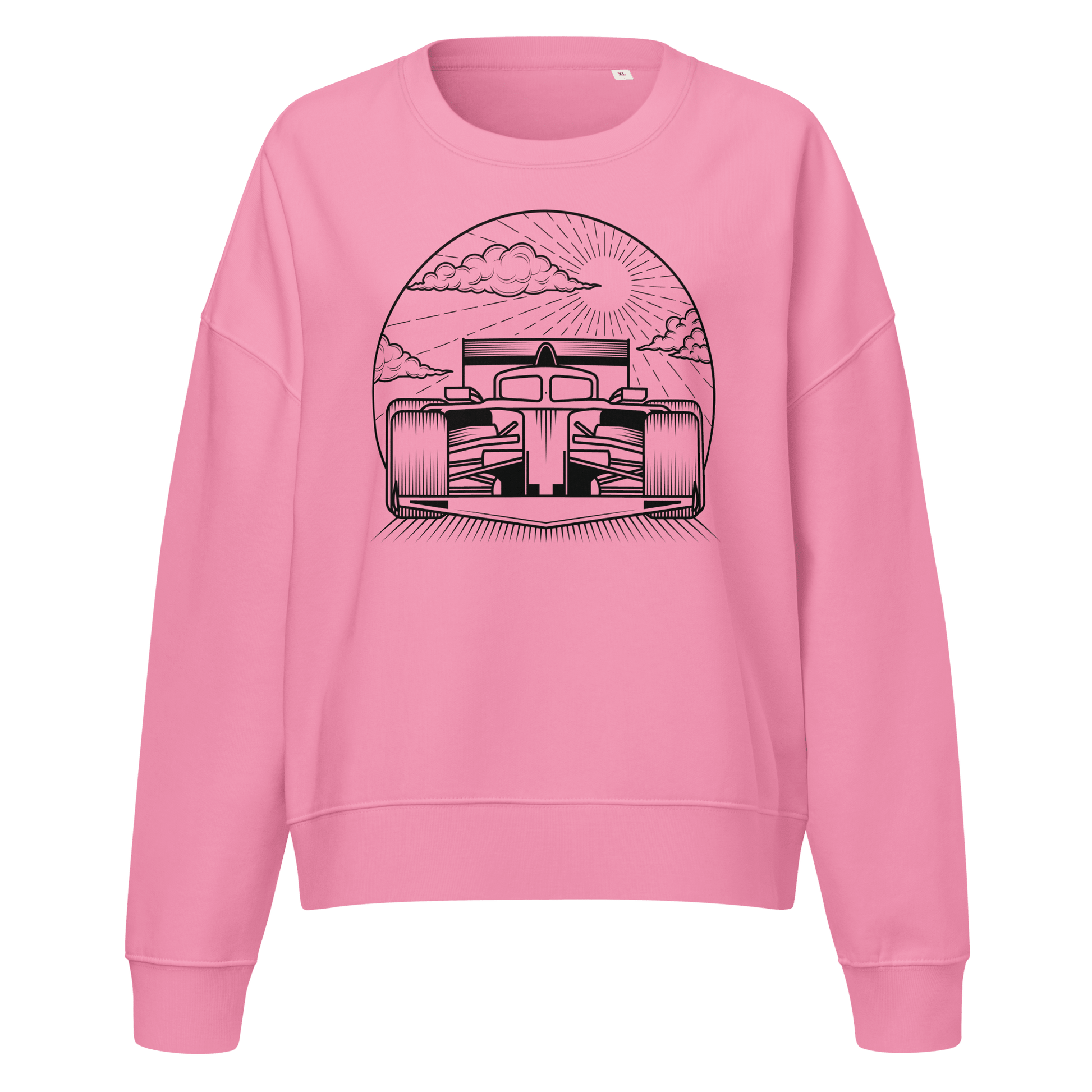 Women's Motorsport Crewneck in Bubble Pink - ghost front view with graphic | Qualifier Collective