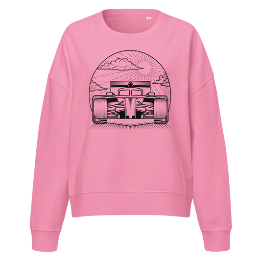 Women's Motorsport Crewneck in Bubble Pink - ghost front view with graphic | Qualifier Collective