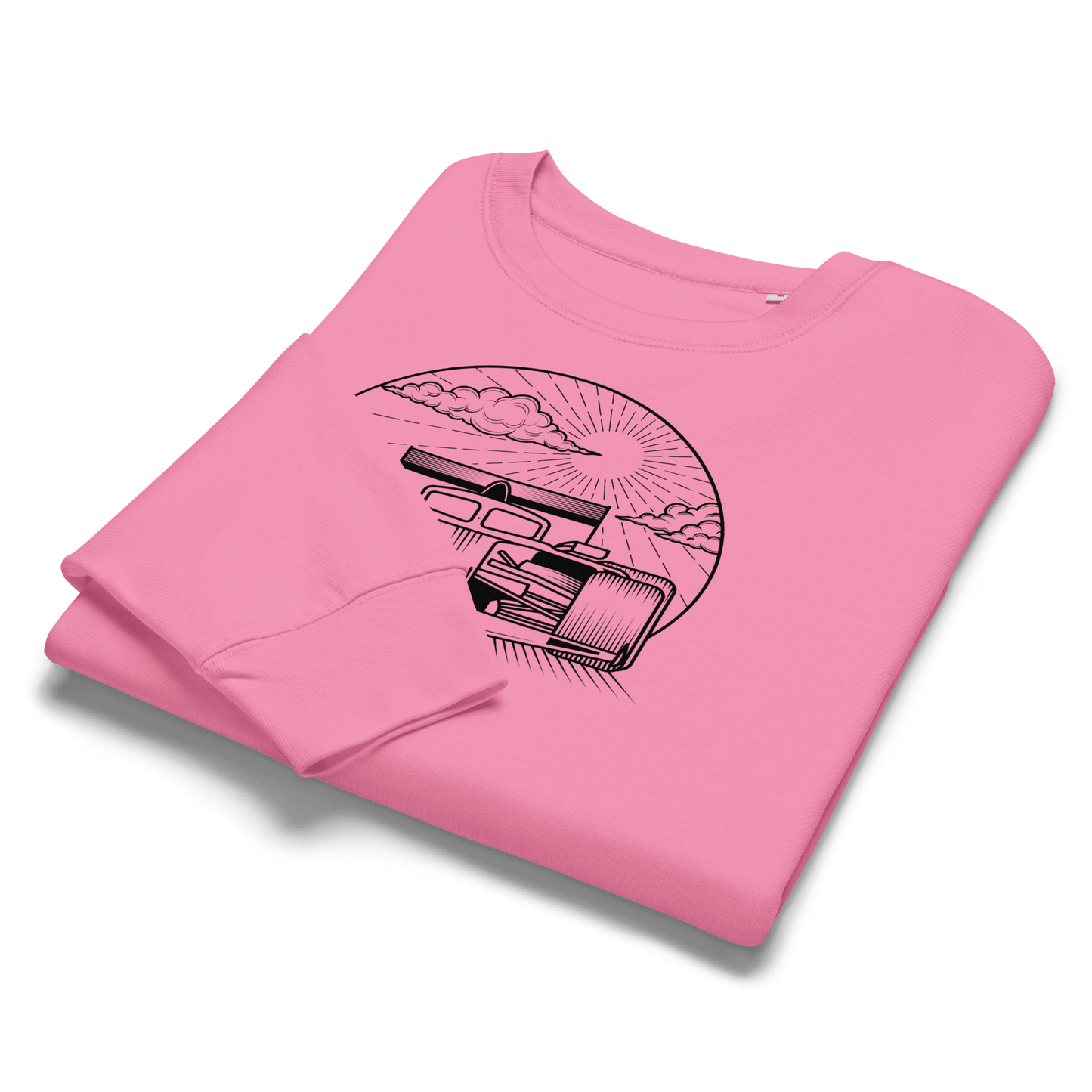 Women's Motorsport Crewneck in Bubble Pink - ghost laid flat detail view graphic | Qualifier Collective