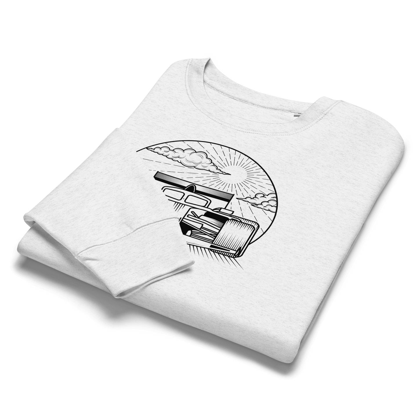 Women's Motorsport Crewneck in Cool Heather Grey - ghost laid flat detail view graphic | Qualifier Collective